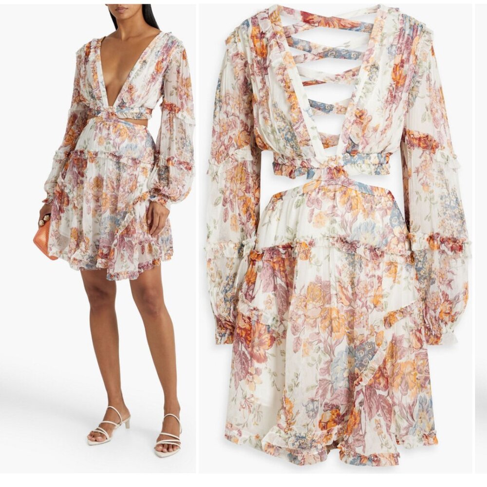 Zimmermann Cutout Floral Print Silk Georgette Mini Dress